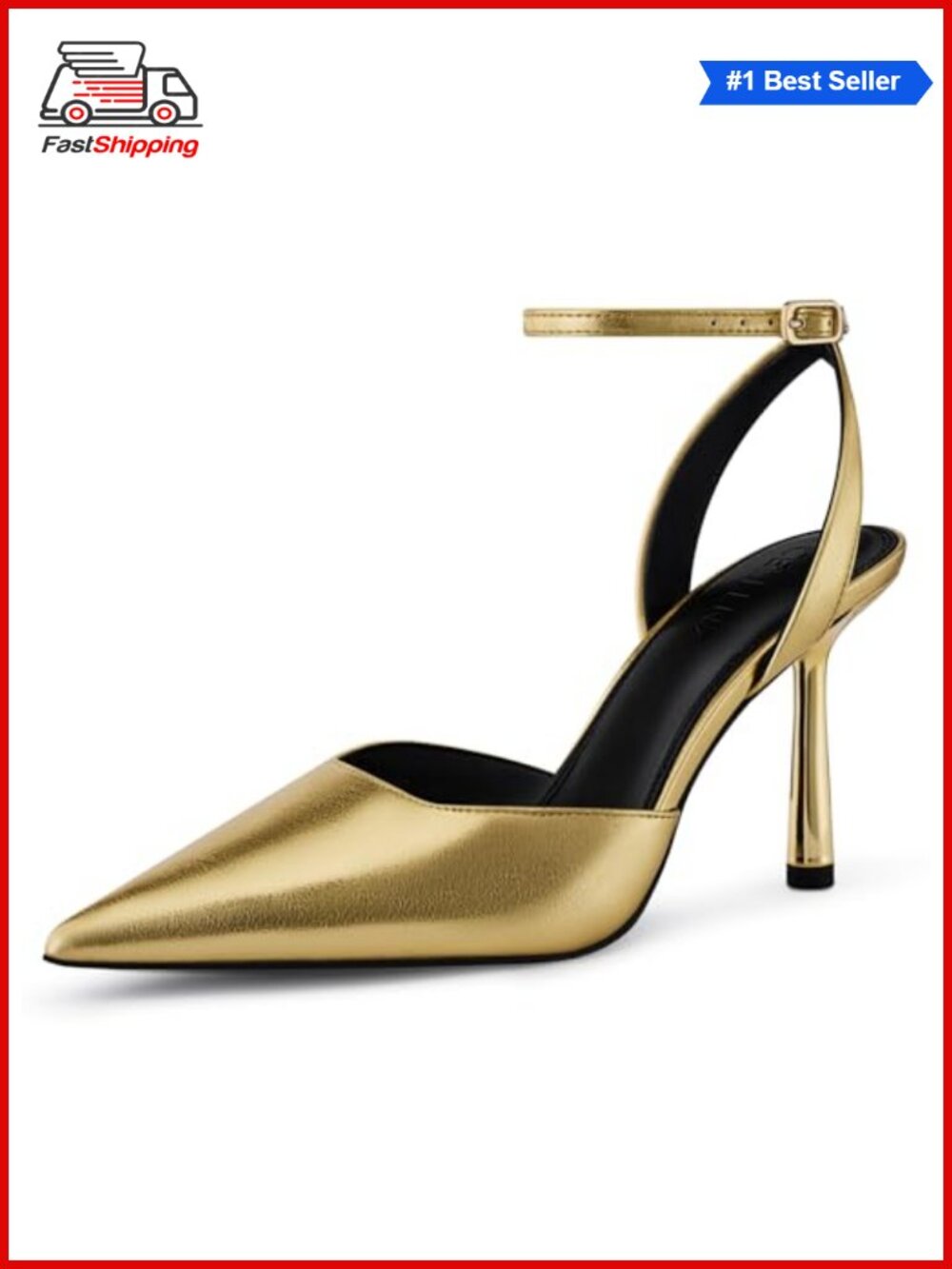 ✨ Women Stiletto Heel Pumps Closed Toe Strappy High Heels Faux Leather Formal